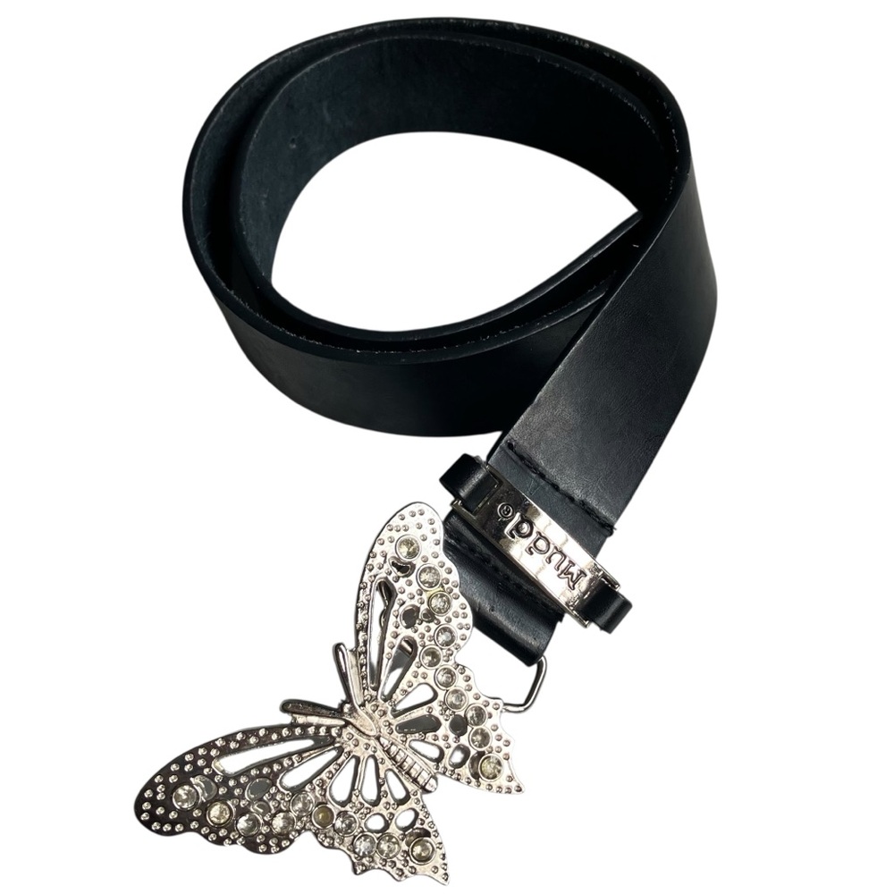 Vintage Y2K MUDD Butterfly Rhinestone Buckle Leather Belt S / M RARE